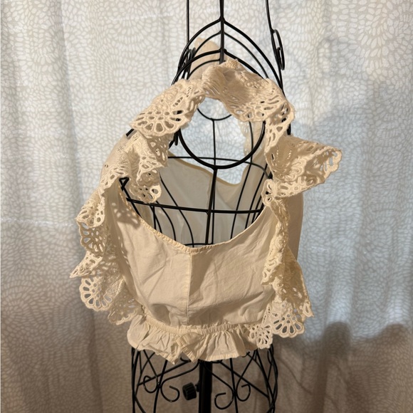 ZARA White Embroidered Ruffle Top, S - Picture 3 of 5